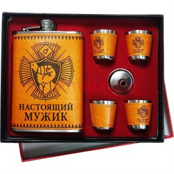 Набор "настоящий мужик" Фляга 9 унций и 4 стаканчика (22-17) - фото 202855