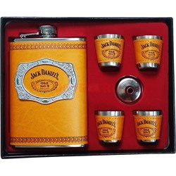 Набор в коже с Флягой 9 унций Jack Daniels + 4 стаканчика (22-25) - фото 202865