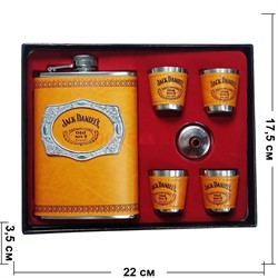 Набор в коже с Флягой 9 унций Jack Daniels + 4 стаканчика (22-25) - фото 202866
