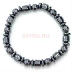 Браслет из гематита (N-100) цилиндр + блин + бусина 12 шт/упаковка - фото 204138