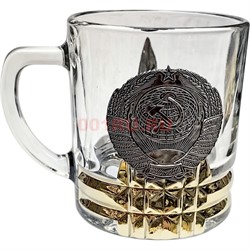 Чашка с ручкой «герб СССР цвет металл» стеклянная в золоте - фото 204956
