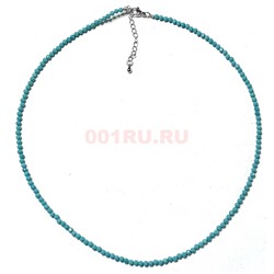 Бусы чокер из голубой бирюзы 3 мм 45 см шарик граненый - фото 206157