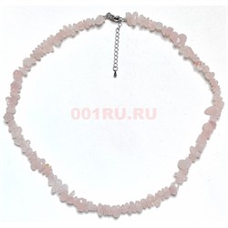Бусы из розового кварца 45 см каменная крошка - фото 206259