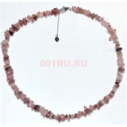 Бусы из клубничного кварца 45 см каменная крошка - фото 206271