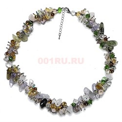 Бусы ежик из разных минералов 45 см + бусины циркона (1 вариант) - фото 206351