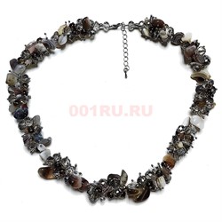 Бусы ежик из серого агата 45 см + бусины циркона - фото 206355