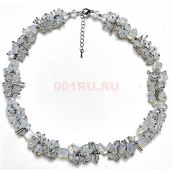 Бусы ежик из лунного камня 45 см + бусины циркона - фото 206359