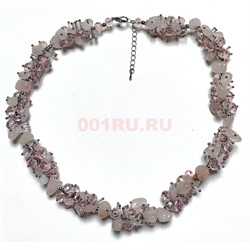 Бусы ежик из розового кварца 45 см + бусины циркона - фото 206361