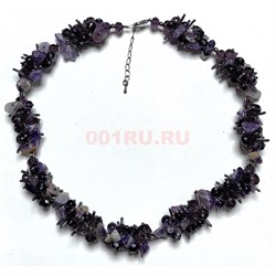 Бусы ежик из аметиста 45 см + бусины циркона - фото 206365