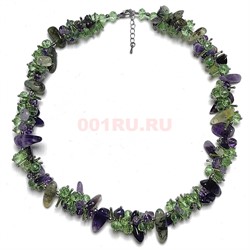 Бусы ежик из аметиста и пренита 45 см + бусины циркона - фото 206367