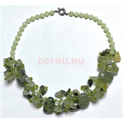 Бусы 48 см из пренита (зеленый гранат) круглые бусины + галтовка + крошка - фото 206381