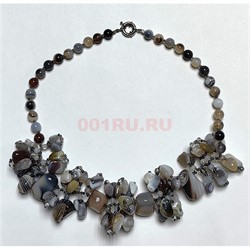 Бусы 48 см из серого агата круглые бусины + галтовка + крошка - фото 206383