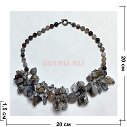 Бусы 48 см из серого агата круглые бусины + галтовка + крошка - фото 206384