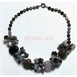 Бусы 48 см из индийской яшмы круглые бусины + галтовка + крошка - фото 206387