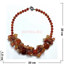 Бусы 48 см из сердолика круглые бусины + галтовка + крошка - фото 206393