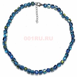 Бусы из циркона 45 см кубик граненый 8 мм цвет голубой - фото 207119