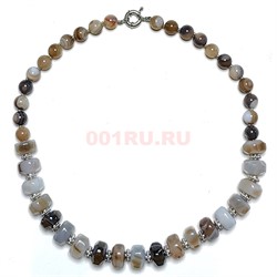 Бусы из серого агата 10 мм 50 см + большая граненая бусина - фото 207205