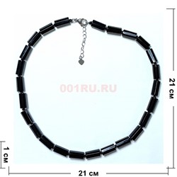 Бусы 45 см из натурального черного оникса «цилиндры» - фото 208289