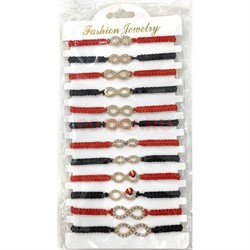 Браслет «знак бесконечности 8-ка» из черной и красной нитки 12 шт/упаковка - фото 210157