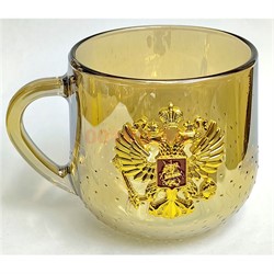 Чашка стеклянная с ручкой герб России в золоте - фото 212368