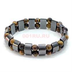 Браслет из гематита (M-242) и тигрового глаза 12 шт/упаковка - фото 217871