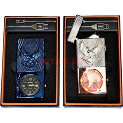 Зажигалка USB двойной разряд с часами и подсветкой - фото 218829