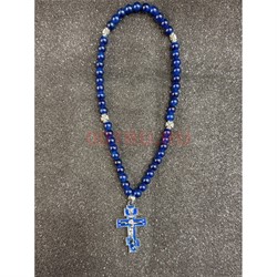 Четки с крестом 50 бусин синий цвет 12 шт/упаковка - фото 226806
