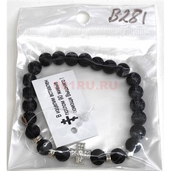 Браслет с крестом (B-281) из шунгита 12 шт/упаковка - фото 227027