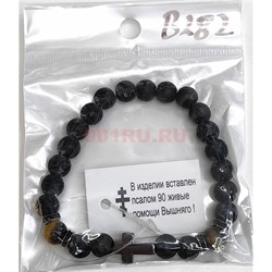 Браслет с крестом (B-282) из шунгита 12 шт/упаковка - фото 227030