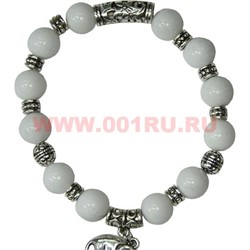 Браслет из белого агата 10 мм с фурнитурой (прессовка) - фото 45638