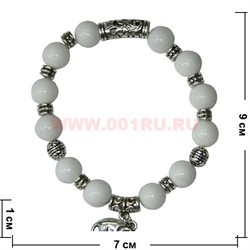 Браслет из белого агата 10 мм с фурнитурой (прессовка) - фото 45639