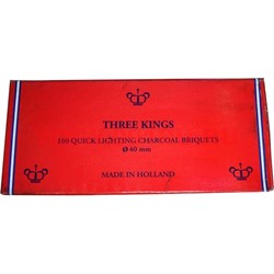 Уголь для кальяна Three Kings (Три Короля) 40 мм 100 штук, 10 упаковок (Голландия) - фото 48181