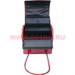 Шкатулка-сумка автомат 3-ярусная красная 28*23*30 - фото 49788