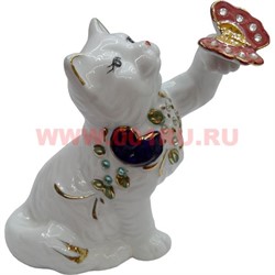 Кошечка с бабочкой со стразами из фарфора большая 14 см - фото 52057