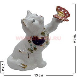 Кошечка с бабочкой со стразами из фарфора большая 14 см - фото 52058