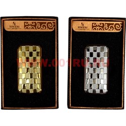 Зажигалка газовая Xintai «клетка золотая и серебрянная» округлая - фото 60104