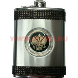 Фляга 8 унций "СССР и Россия" со вставками из кожи - фото 66451