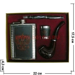 Набор "Фляга 9oz в коже, ручка, трубка, стаканчик" (18-01) - фото 69976