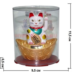 Кот Манеки Нэко 10 см на слитке на солнечных батареях (белый) - фото 75960