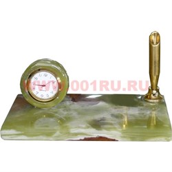 Часы и подставка под ручку из оникса прямоугольная - фото 77001