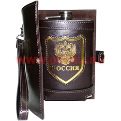 Фляжка "Россия" в кожаном чехле 9 унций - фото 77290