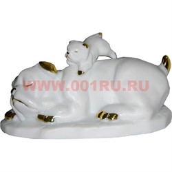 Белый фарфор Боксёр со щенком 7,5 см (72 шт/кор) символ 2018 года - фото 81728