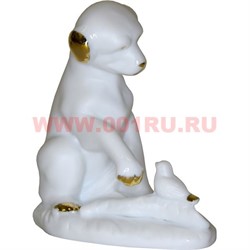Белый фарфор Щенок с птичкой 10см (96 шт/кор) символ 2018 года - фото 81740