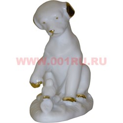 Белый фарфор Щенок с птичкой 10см (96 шт/кор) символ 2018 года - фото 81743