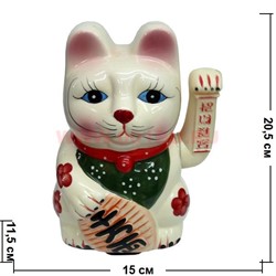 Кот Манэки-нэко керамический 20 см, цена за коробку из 45 шт - фото 83980
