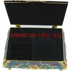 Шкатулка металлическая средняя "Голубая с золотыми розами" - фото 90423
