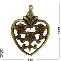 Подвеска на шею индийская "Сердце с цветами" 6,5 см - фото 96307