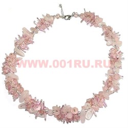 Бусы "Ёжик" из натур.камня 45 см розовый кварц - фото 96889