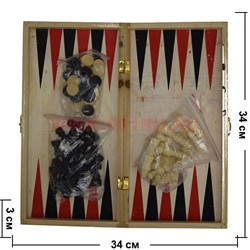 Шахматы и нарды 2-в-1 деревянные 34х34 см 80 шт/кор - фото 96951
