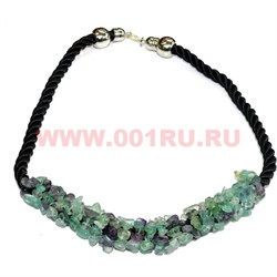 Бусы из натур.камня на кожаном ремешке 45 см флюорит - фото 96965